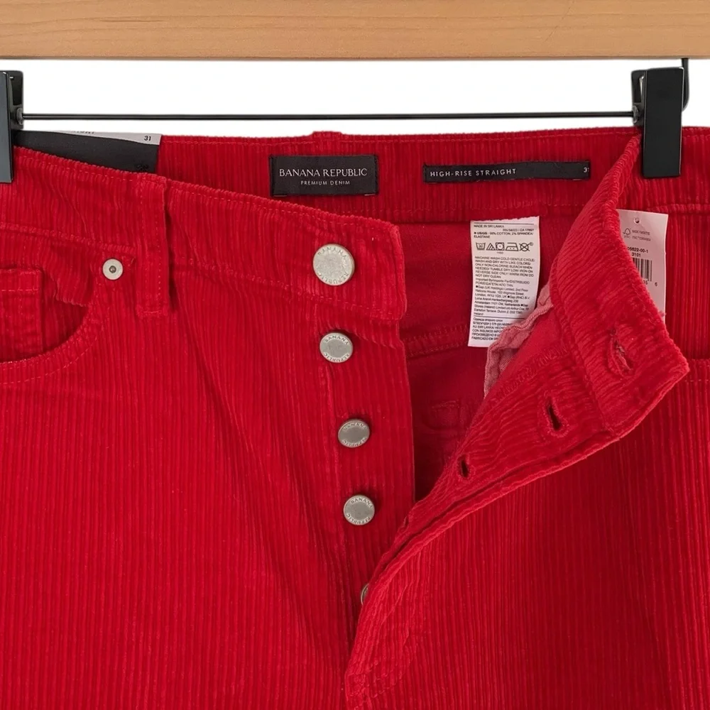 Banana Republic Bright Red High Rise Button Fly Straight Leg Corduroy Pants - Picture 8 of 12